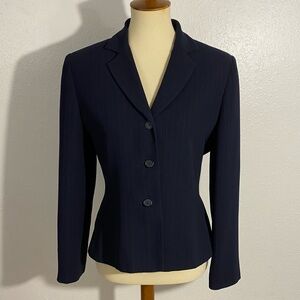 Larry Levine Navy Blue Pinstripe Jacket Women’s Size 10P 3-Button Lined Blazer